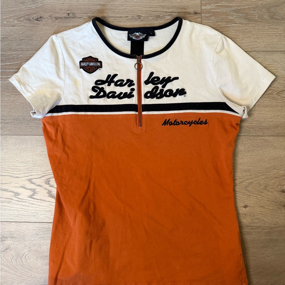 Harley-Davidson Orange and Cream Zipper Tee
